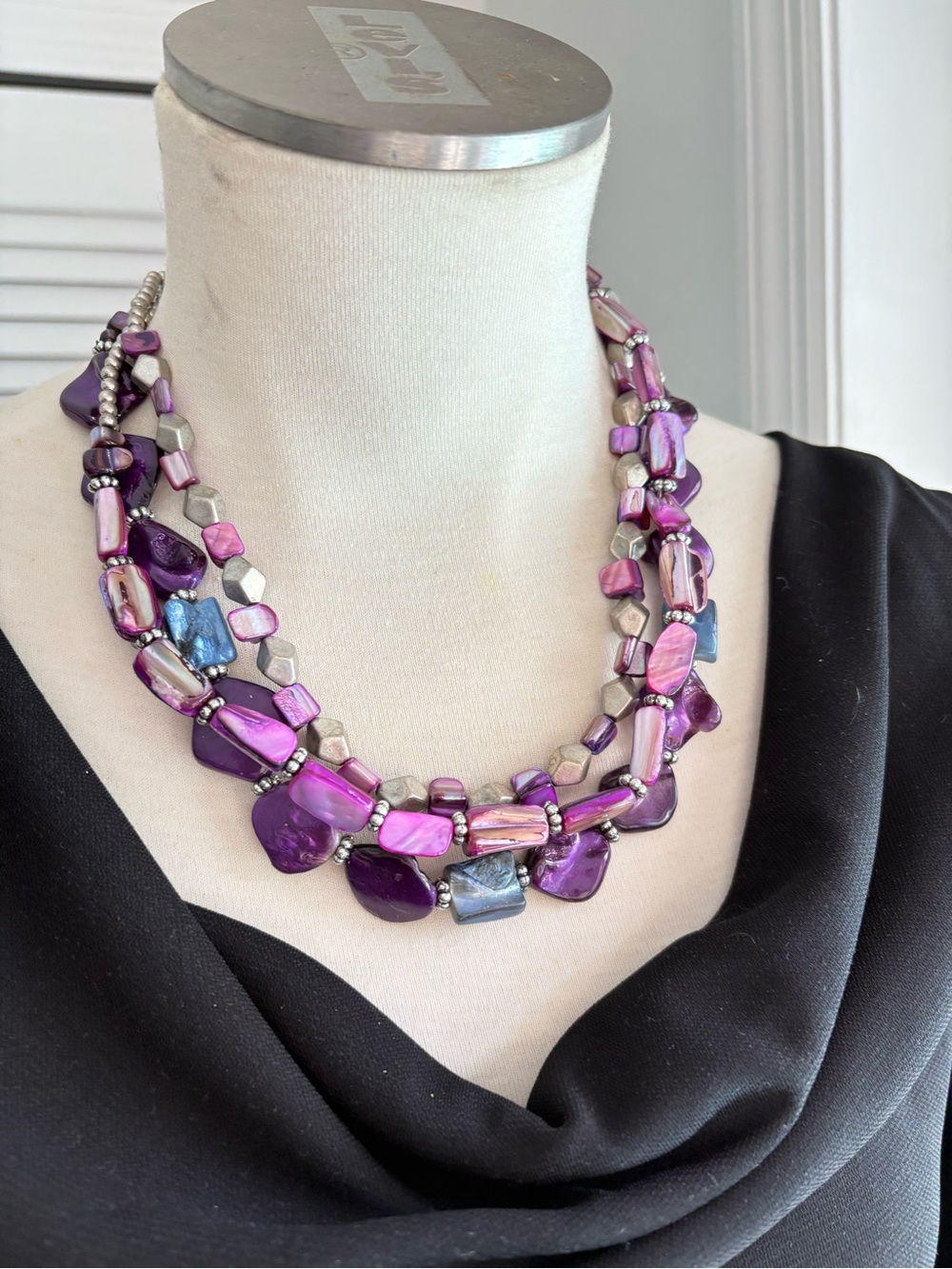 Multi-Strand Purple Shell & Bead Necklace - Picture 2 of 6